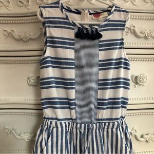 Girls size 9-10 BODEN striped jumpsuit white blue